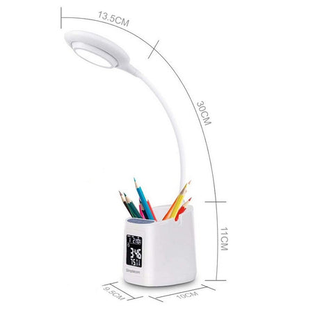 LED Desk Lamp with Pen Holder and Digital Clock Rechargeable-Electronics > Back Up & Storage-Dropli