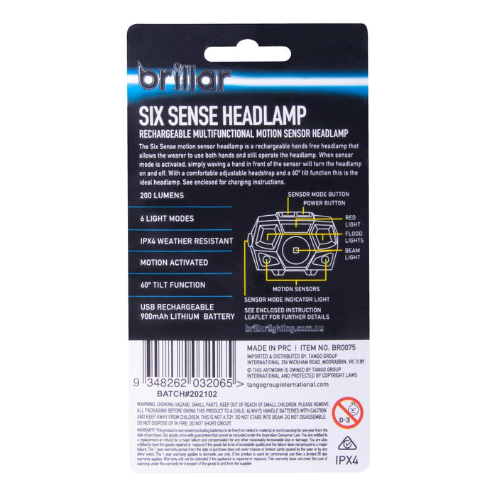 Sixth Sense - 200 Lumen 6 Mode Rechargeable Headlamp-Headlamps-Brillar