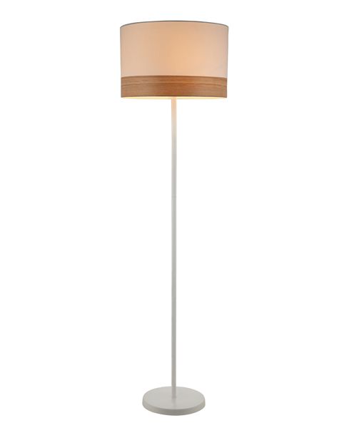 TAMBURA White Cloth Shade With Blonde Wood Trim Large Floor Lamp - TAMBURA11FL-Floor Lamps-CLA Lighting
