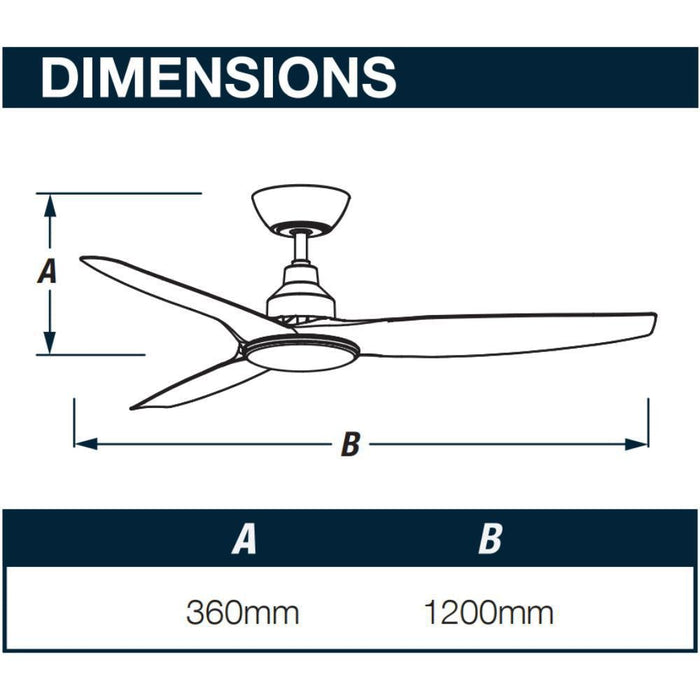 Ventair SKYFAN-48-LIGHT - 1200mm 48" DC Ceiling Fan With 20W LED Light - Smart Control Adaptable - Remote Included-FANS-Ventair
