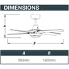 Ventair SPYDA-56-LIGHT - 4 Blade 1400mm 56" Fully Moulded PC AC Ceiling Fan With 20W LED Light-FANS-Ventair