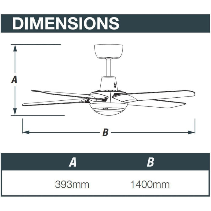 Ventair SPYDA-56-LIGHT - 4 Blade 1400mm 56" Fully Moulded PC AC Ceiling Fan With 20W LED Light-FANS-Ventair