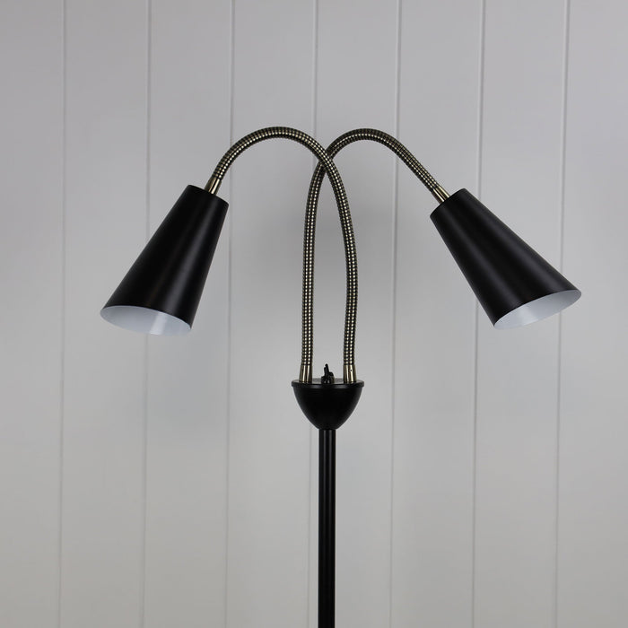 Walt 2 Light Floor Lamp Black & Antique Brass - SL98812AB-Floor Lamps-Oriel Lighting